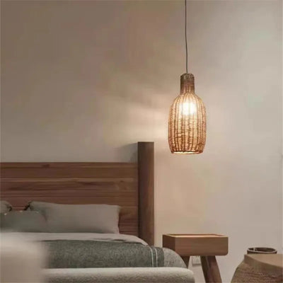 Chinese Style Rattan Pendant Lamp - Handcrafted Bamboo Lighting Fixture for Dining Room, Cafe, and Kitchen Island