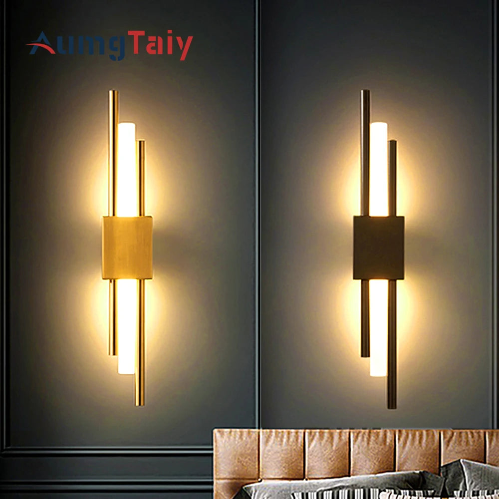 LED Bedroom Wall Lamp - Copper Line Pipe Acrylic Lampshade for Living Room, Corridor