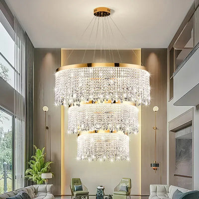 Modern Luster Pendant Light Crystal Chandelier Luxury Lamps For Living Dining Room Circle Hanging Lamp Home Decor LED Fixture