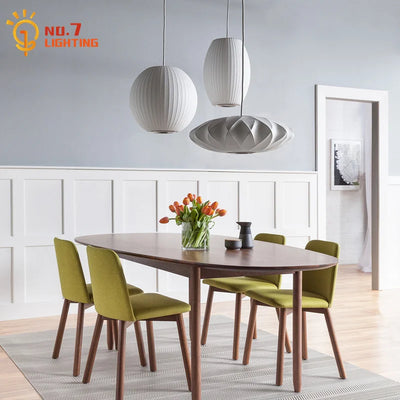 Japanese Design Minimalist White Silk Pendant Lights - LED Decorative Hanging Lamp for Home, Restaurant, and Kitchen Island