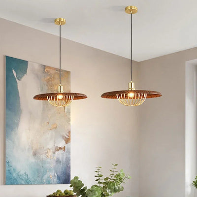 Modern Luxury Walnut Metal Iron Flying Saucer Pendant Light: Elevate Your Space with Creative Elegance