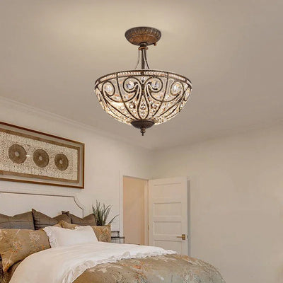 Luxurious American Style Semi Chandelier - Retro Aisle Crystal Light for Bedroom and Restaurant