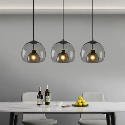 Nordic LED Smoke Gray Glass Pendant Light - Art Deco Chandelier for Versatile Room Illumination