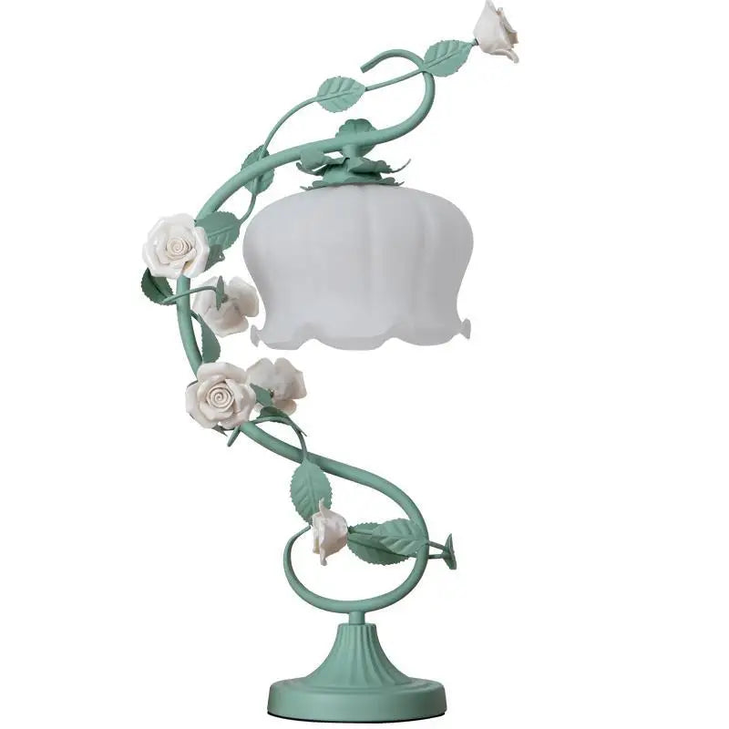 Idyllic Decoration Table Lamp – Princess Wedding Bedroom Warm Bedside Lamp with Art Rose Flower Design