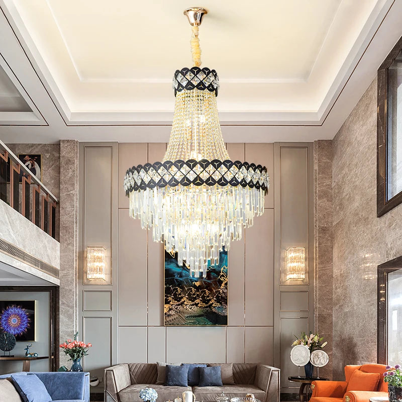 Hotel Duplex Floor Living Room Crystal Chandelier - Spiral Staircase Design, Hollow Hall Crystal Lamp