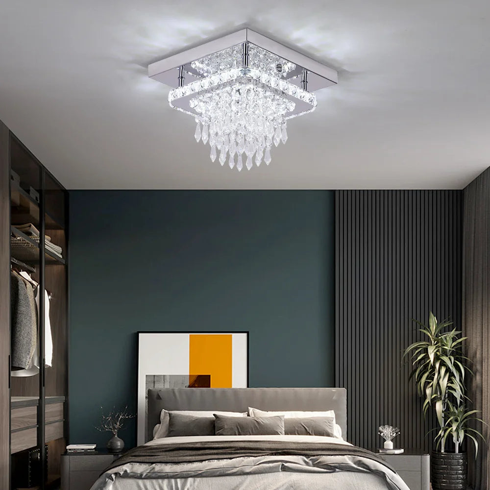 Luxury Crystal LED Chandelier - Modern Dimmable Ceiling Light for Bedroom, Dining, and Living Room