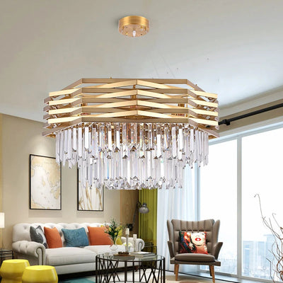 Luxury Crystal Chandelier - Gold LED Pendant Light with E14 Lamp Base for Living Room Dining Room Kitchen Bedroom