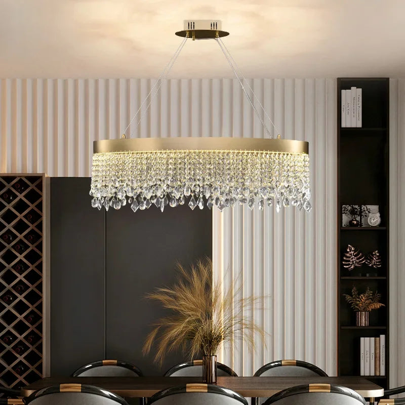 Luxury Glossy Golden Crystal LED Chandelier - Easy Installation Pendant Light for Living Room