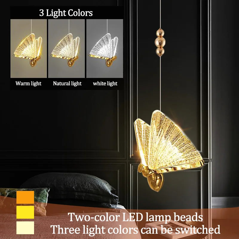 Butterfly LED Pendant Light: Elegant Nordic Hanging Lamp for Living Spaces