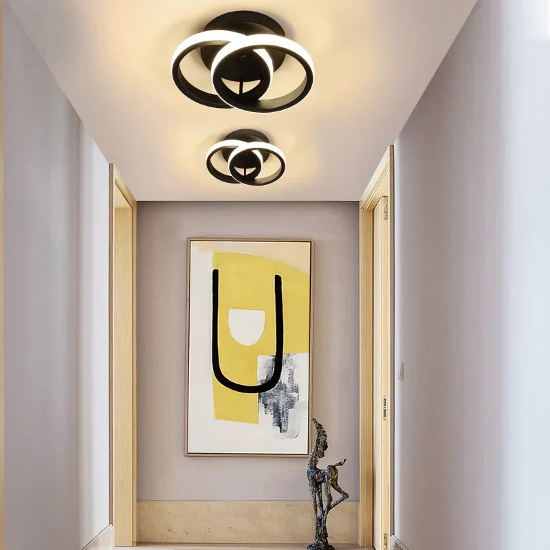 Small Modern Square LED Ceiling Light - 2 Rings Surface Lighting Fixture for Home Hallway, Balcony, Office Lustre