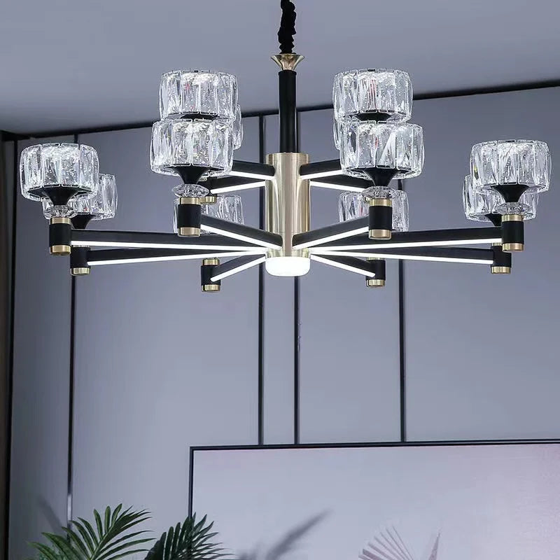 Nordic Light Luxury Living Room LED Crystal Chandelier - Modern Minimalist Dining Room Bedroom Gold and Black Ceiling Lamps