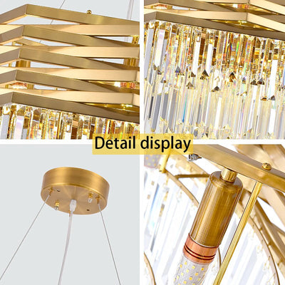 Luxury Crystal Chandelier - Gold LED Pendant Light with E14 Lamp Base for Living Room Dining Room Kitchen Bedroom