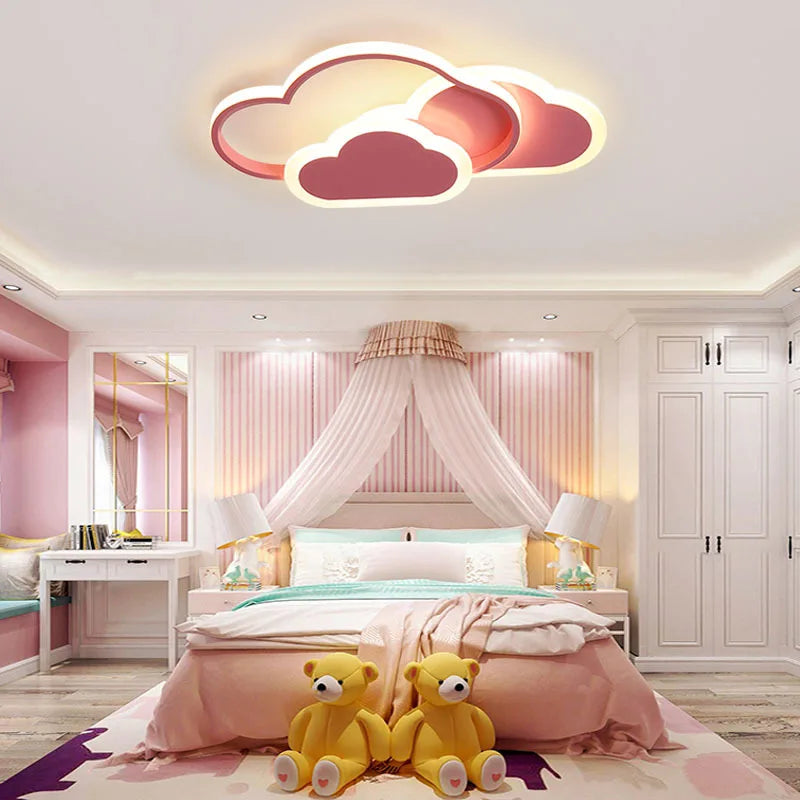 LED Ceiling Lamp for Children's Room - Heart Shape Pink Cloud Star Chandelier Light