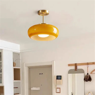 Bauhaus Orange Glass Ceiling Chandelier – Mid Century Brass Lamp for Living Room, Bedroom, Corridor, and Balcony