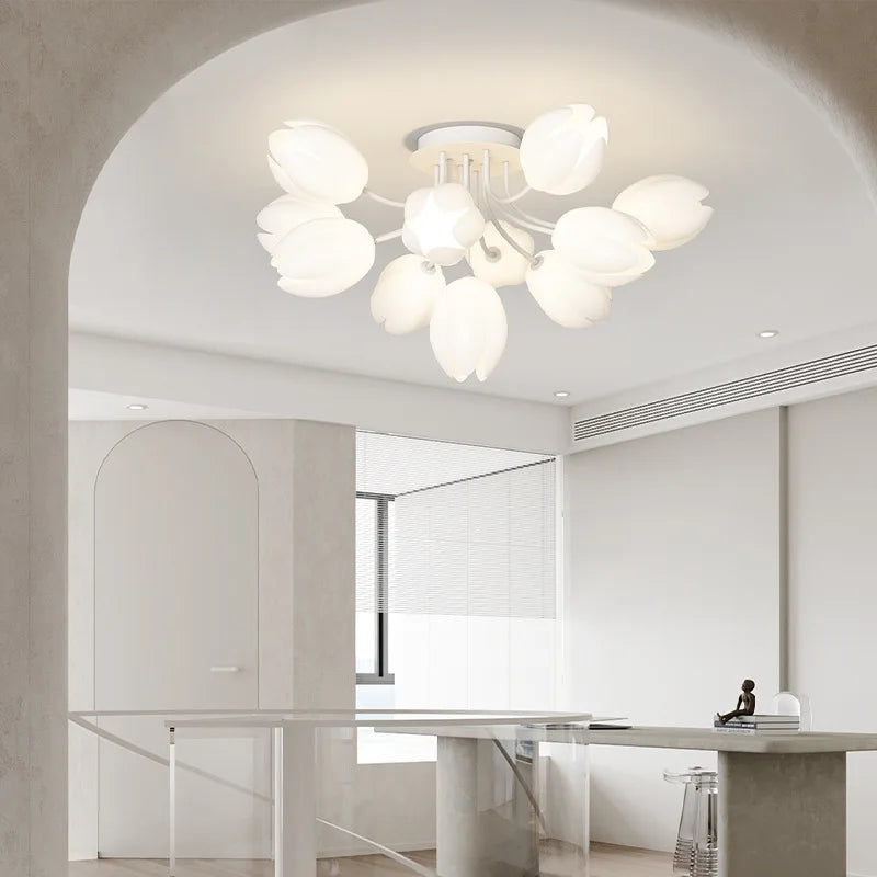 Nordic White Lily Blossom LED Chandeliers - Lamparas De Techo Ceiling Light