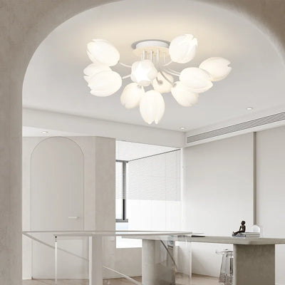 Nordic White Lily Blossom LED Chandeliers - Lamparas De Techo Ceiling Light