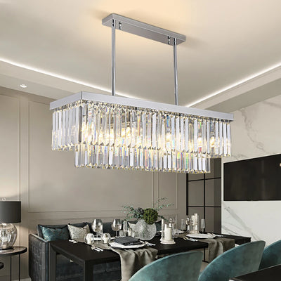 Rectangle Chrome Gold Chandelier for Dining Room Bedroom LED Crystal Kitchen Lustre Luxury Hanging Lamp Modern Silver Light