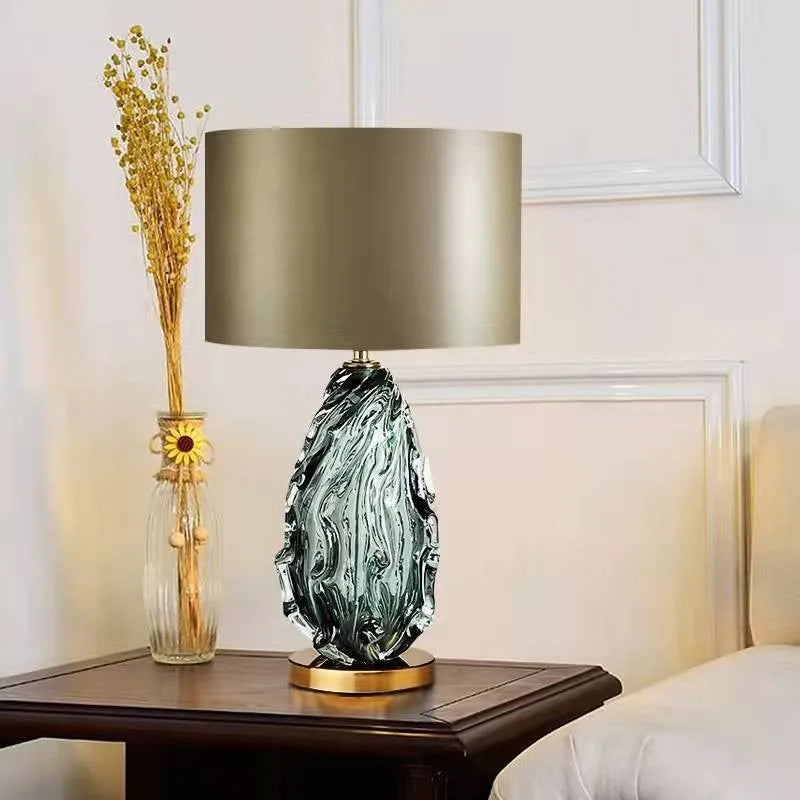 Modern Crystal Table Lamp - Green Glass Stand with Luxurious Appeal