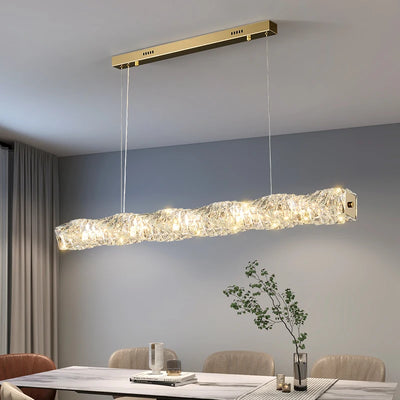 Luxurious Crystal Pendant Light - Modern Gold Chrome Metal Dining Room Strip Lamp for Kitchen