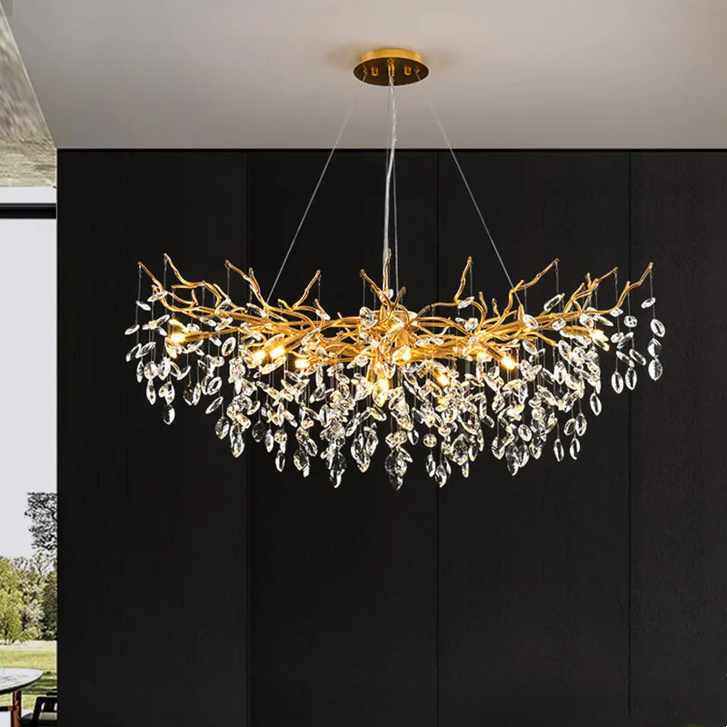 French Luxury Branch Crystal Chandelier - American Dining, Living Room Gold LED Ceiling Lamp