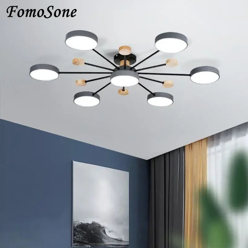 Modern LED Wooden Chandelier - Stylish Indoor Ceiling Light Fixture for Living Room, Bedroom, Study, and Dining Room