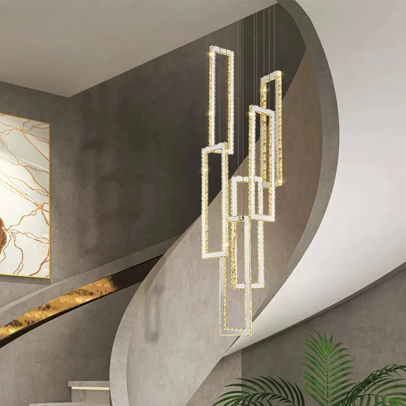 Modern Crystal LED Pendant Lights for Luxury Stairs - Art Deco Indoor Lighting Fixture