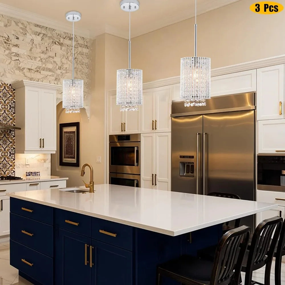 Farmhouse Crystal Pendant Light Fixtures - Modern Kitchen Island Lighting