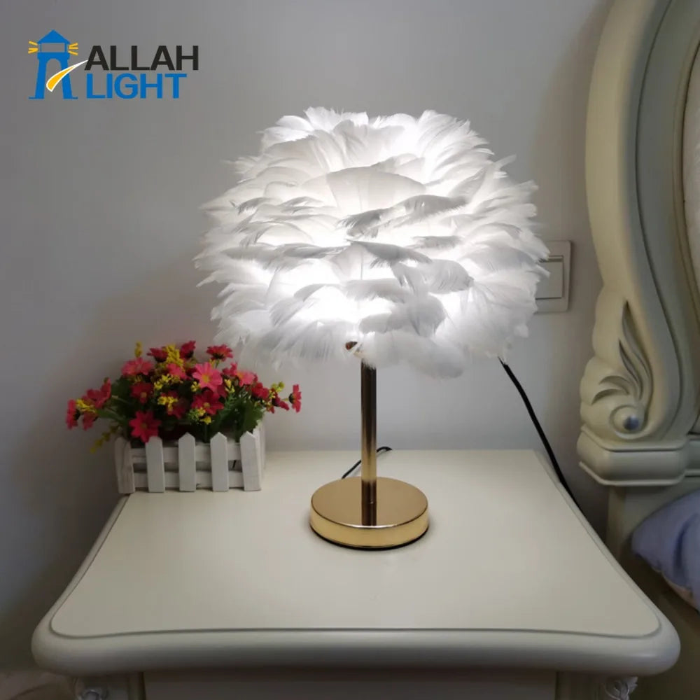 Modern Ostrich Feather LED Table Lamp - Contemporary Lighting Fixture for Living Room, Bedroom, and Home Decor