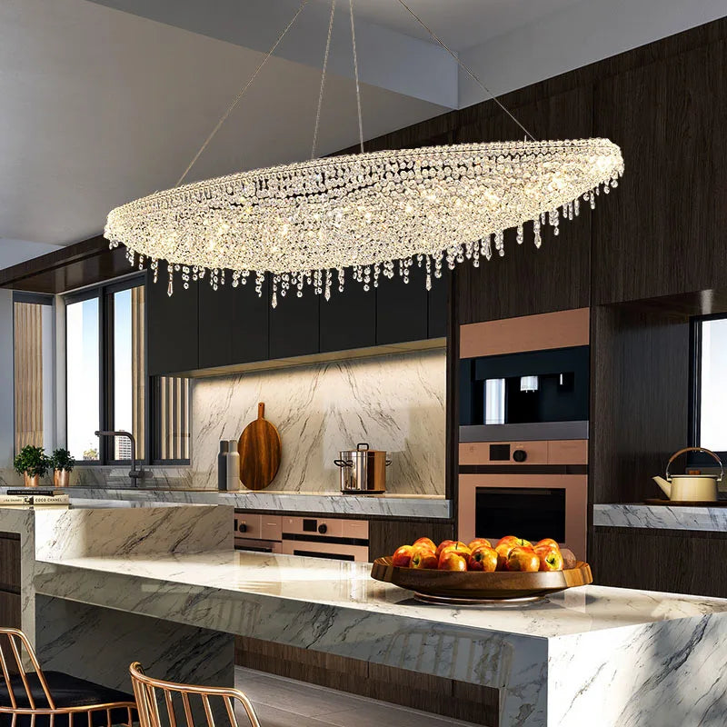 Modern Stainless Steel Chandelier - High-End Crystal Pendant Lamp for Luxury Ambiance