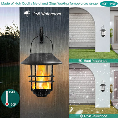 2-Pack Solar Wall Lanterns with Flickering Flame Effect for Outdoor Use