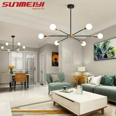 Simple Modern Six-Head Iron Ceiling Lamp - Personalized Lighting for Nordic American Style Staircase