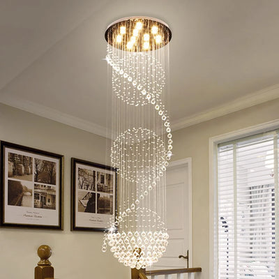 Modern LED Spiral Ball Raindrop Crystal Chandelier - Illuminate Your Space with Spectacular Elegance