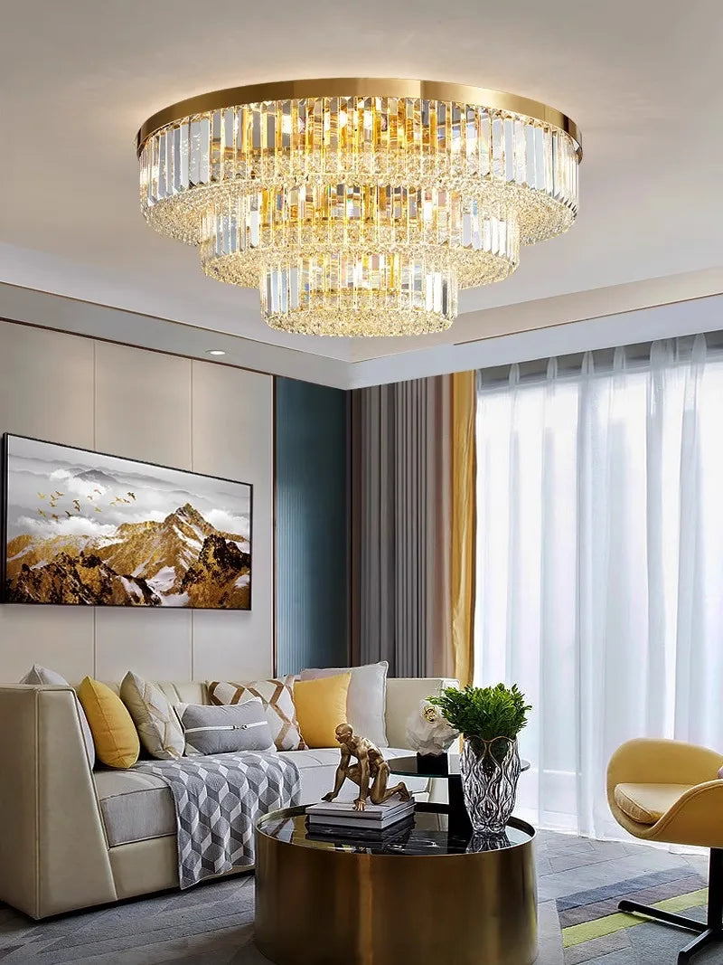 Modern Luxury Crystal Ceiling Chandelier - Elegant LED Gold Light Fixture for Large Living Rooms