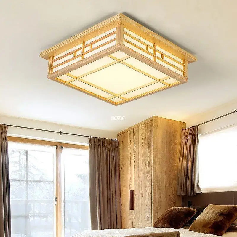 Japanese Style LED Wooden Ceiling Lamp - Warm and Inviting Illumination for Bedroom and Living Room