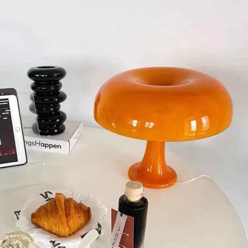 Exquisite Mushroom Table Lamp with 4 LED Bulbs – Modern Orange Design