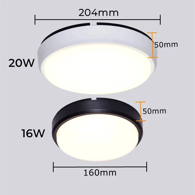 Modern Waterproof LED Ceiling Lamp - 16W/20W Surface Mount for Garden, Bathroom, Porch & More (AC85-265V)