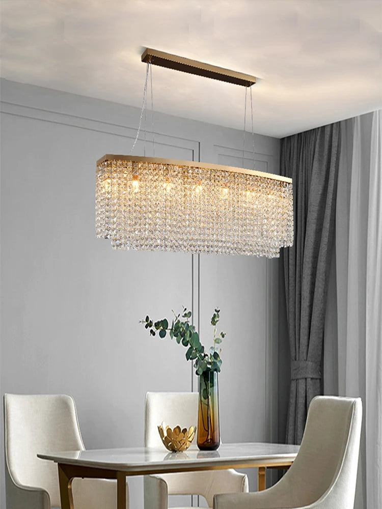 Opulent Crystal Tassel Ceiling Chandelier - A Golden Statement Piece for Luxurious Dining Spaces