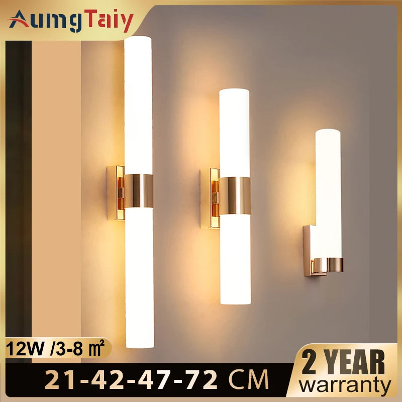 Modern LED Wall Lamp - Stylish Gold Pipe Acrylic Lampshade for Living Room, Corridor, Bedroom