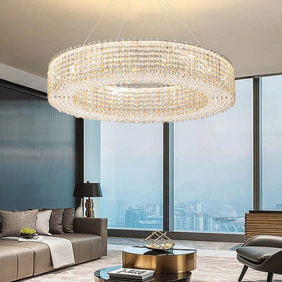 Champagne Crystal Bead Ceiling Chandelier - Modern LED Hanging Lamp for Dining Room