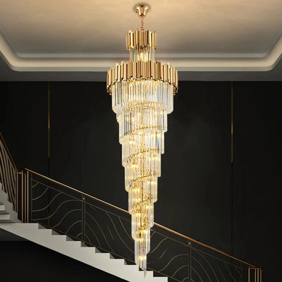 Luxury Stainless Steel Multi-layer Top Long Crystal Chandelier Lighting for Hotel Theater, Villa - Grand Living Room Lustres