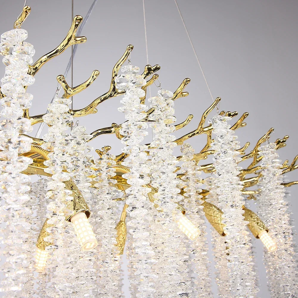 Luxury Round Gold Branch Crystal Chandelier - Elegant Lighting Fixture for Opulent Interiors