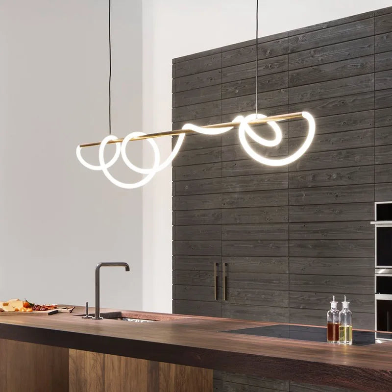 Nordic LED Long Hose Chandelier - Minimalist Pendant Lamp for Dining Room, Kitchen, and Bar