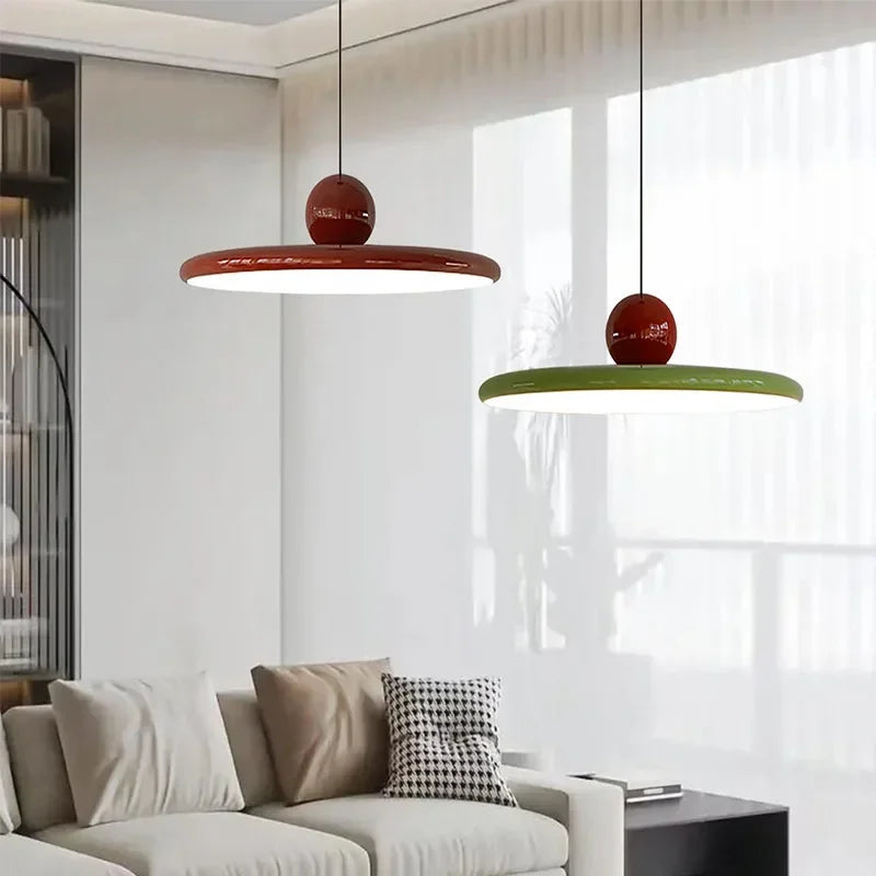 Nordic LED Pendant Light - Cream Wind Flying Saucer Lamps for Living Room, Bedroom, Bedsides, and More