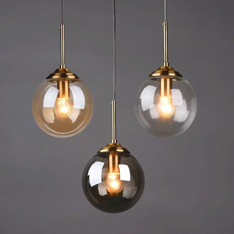 Modern Glass Ball Pendant Lighting Fixture Golden Ring Kitchen Dining Room Bedside Hanging Lamps Luminaire Suspension Lights