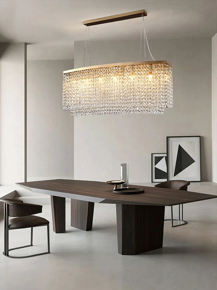 Opulent Crystal Tassel Ceiling Chandelier - A Golden Statement Piece for Luxurious Dining Spaces