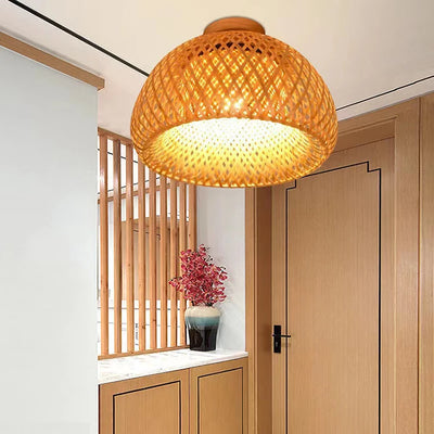 Modern Natural Bamboo Ceiling Light E27 - Handmade Knitted Chinese Zen Style Decorative Cage Light for Home, Aisle, and Study