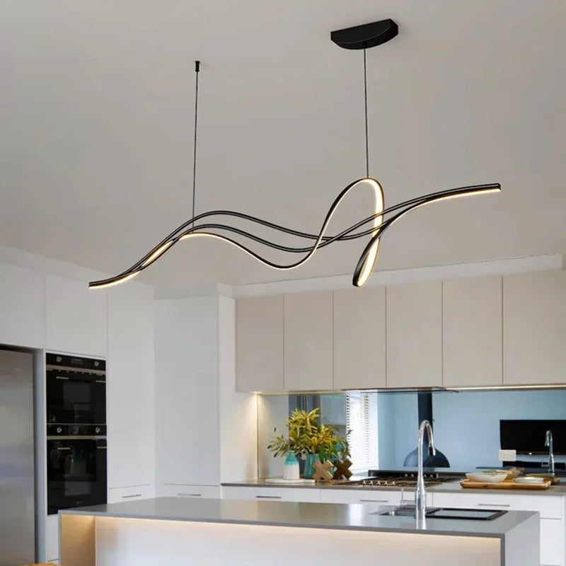 Modern Lines LED Pendant Light for Restaurant Dining Room Tables Kitchen Bar Counter Black Chandelier Home Decor Light Fixture