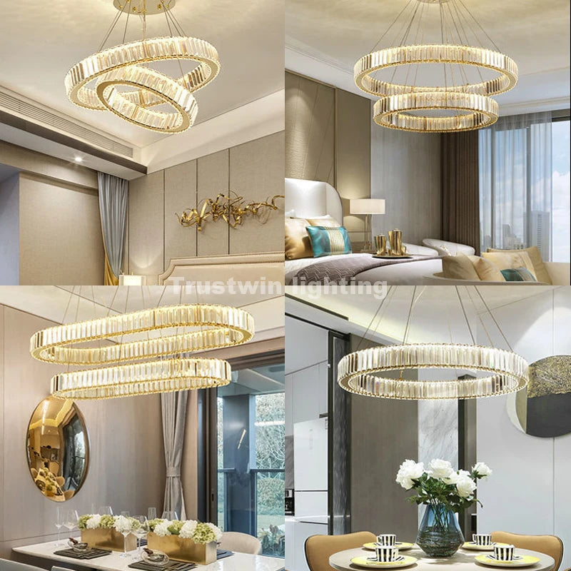 Golden Chrome Round Ring Hanging Light: Modern Elegance Illuminated