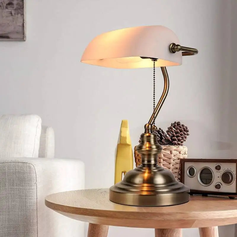 Mid-Century Green Table Lamp - Classical E27 with Switch Bankers Lamp for Bedroom, Office, Study, Home - Eye Care Reading Lights