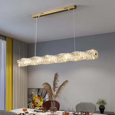 Luxurious Crystal Pendant Light - Modern Gold Chrome Metal Dining Room Strip Lamp for Kitchen